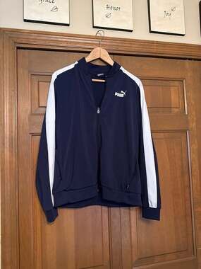 PUMA Women's Contrast Tricot Zip Front Track Jacket - Peacoat/White